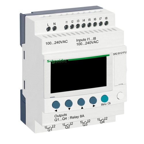 Schneider SR2B121FU LCD kijelzős, 12 I/O, relés, óra, 230VAC