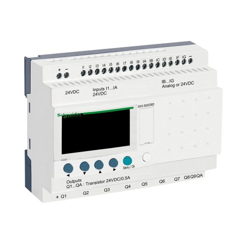 Schneider SR3B262BD 26 I/O, 6 analóg bemenet, tranzisztoros, óra, 24VDC