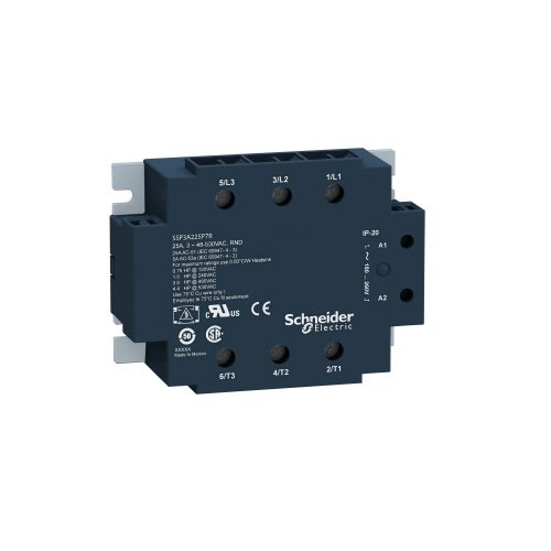 Schneider SSP3A225BDT SSP szilárdtestrelé, panelre szerelhető, 3f, nullfesz kapcs, 3NO, 48-530VAC, 25A, 24VDC, hőátadóval