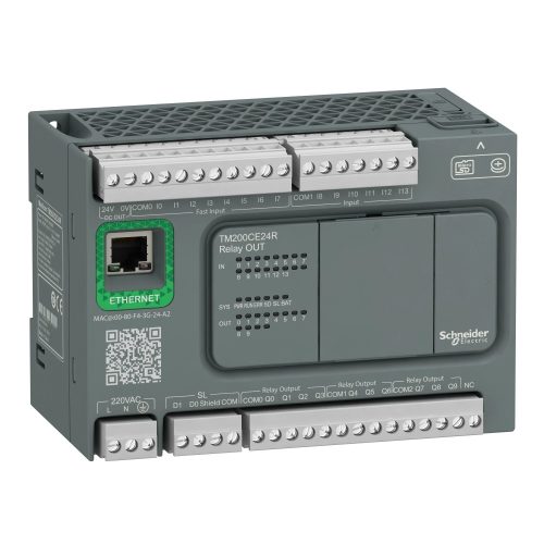 Schneider Electric TM200CE24R Modicon M200 Easy PLC, 24 I/O1xRS485, 1xEthernet, relés kimenet, 230 VAC