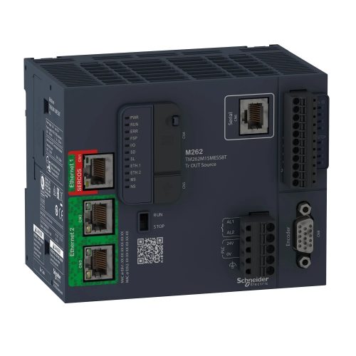 Schneider TM262M15MESS8T Modicon M262 mozgásvezérlő, 4DI-4DO, 1xincr/SSI enkóder bemenet, 4 tengely, 5ns/instrukció, 1xSercos, 2xEth/IP, 1xSerial