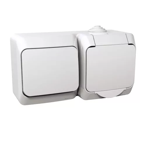 Schneider Electric Cedar Plus WDE000500 falon kívüli 2P+F csatlakozóaljzat, egypólusú kapcsolóval – 16 AX, 250 V AC – IP44 – fehér színben
