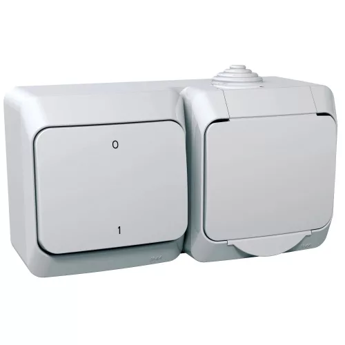 Schneider Electric Cedar Plus WDE000502 falon kívüli 2P+F csatlakozóaljzat, kétpólusú kapcsolóval – 16 AX, 250 V AC – IP44 – fehér színben