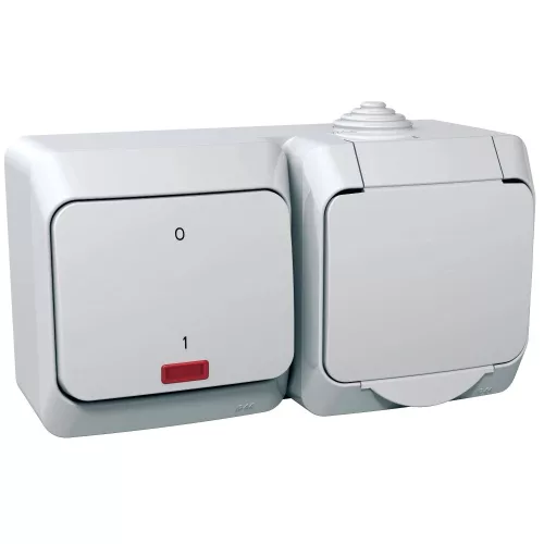 Schneider Electric Cedar Plus WDE000503 falon kívüli 2P+F csatlakozóaljzat, kétpólusú jelzőfényes kapcsolóval – 16 AX, 250 V AC – IP44 – fehér színben