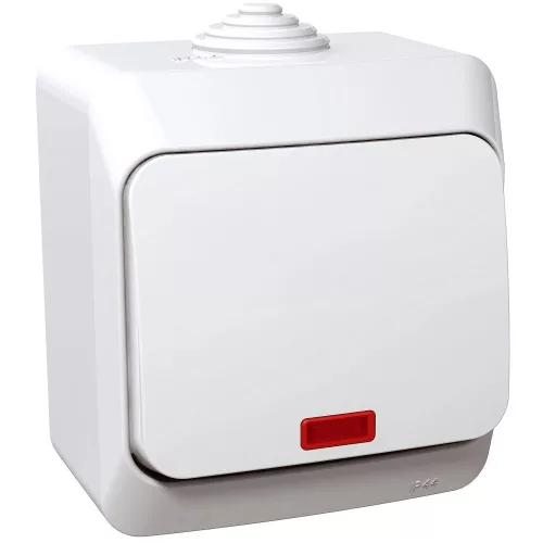 Schneider Electric Cedar Plus WDE000514 falon kívüli egypólusú kapcsoló jelzőfénnyel – 16 AX, 250 V AC – IP44 – fehér színben