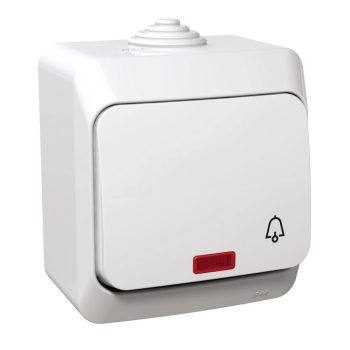   Schneider Electric Cedar Plus WDE000515 IP44 vízmentes egypólusú nyomó (N101), fehér, komplett szerelvény, falon kívüli, csengőjellel, jelzőfénnyel, vízmentes (IP44) 16A 250V ( WDE000515 ).