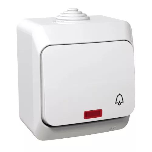 Schneider Electric Cedar Plus WDE000515 falon kívüli egypólusú nyomógomb csengőjellel és jelzőfénnyel – 16 A, 250 V AC – IP44 – fehér színben
