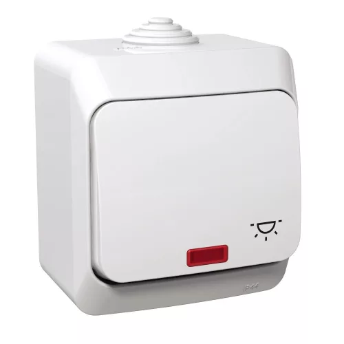 Schneider Electric Cedar Plus WDE000516 falon kívüli egypólusú nyomógomb lámpajellel és jelzőfénnyel – 16 A, 250 V AC – IP44 – fehér színben