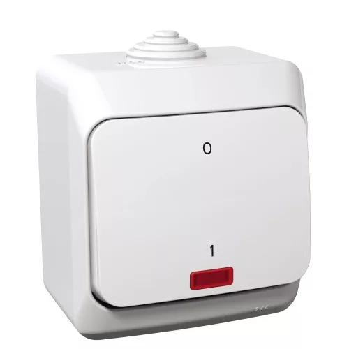 Schneider Electric Cedar Plus WDE000521 falon kívüli kétpólusú kapcsoló jelzőfénnyel – 16 AX, 250 V AC – IP44 – fehér színben
