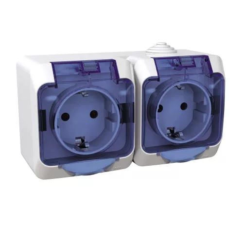 Schneider Electric Cedar Plus WDE000525 falon kívüli 2x2P+F csatlakozóaljzat, biztonsági zsaluval és átlátszó csapófedéllel – 16 A, 250 V AC – IP44 – fehér színben