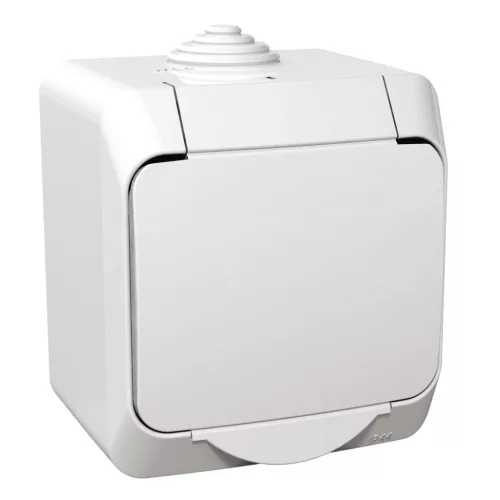 Schneider Electric Cedar Plus WDE000541 falon kívüli 2P+F csatlakozóaljzat, biztonsági zsaluval és csapófedéllel – 16 A, 250 V AC – IP44 – fehér színben