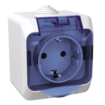   Schneider Electric Cedar Plus WDE000543 IP44 vízmentes földelt csatlakozóaljzat (dugalj) gyermekvédelemmel, csapófedéllel, 2P+F, fehér színben, komplett szerelvény, falon kívül, vízmentes (IP44) 16A 250 ( WDE000543 ).