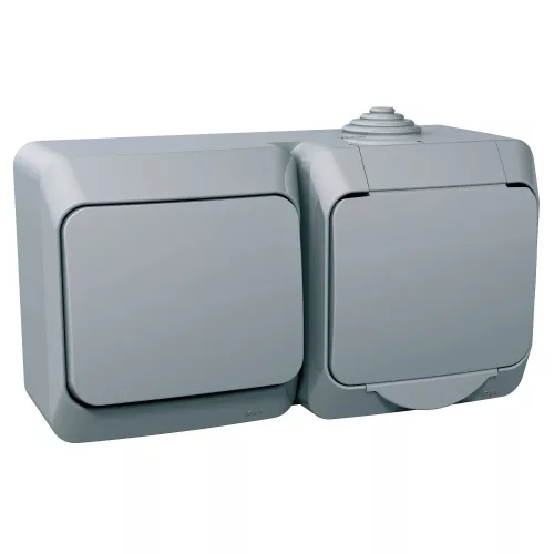 Schneider Electric Cedar Plus WDE000600 falon kívüli 2P+F csatlakozóaljzat, egypólusú kapcsolóval – 16 AX, 250 V AC – IP44 – szürke színben