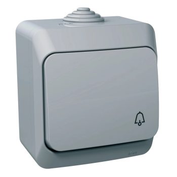   Schneider Electric Cedar Plus WDE000612 IP44 vízmentes egypólusú nyomó (N101), szürke, komplett szerelvény, falon kívüli, csengőjellel, vízmentes (IP44) 16A 250V ( WDE000612 ).