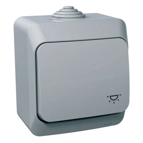 Schneider Electric Cedar Plus WDE000613 falon kívüli egypólusú nyomógomb lámpajellel – 16 A, 250 V AC – IP44 – szürke színben