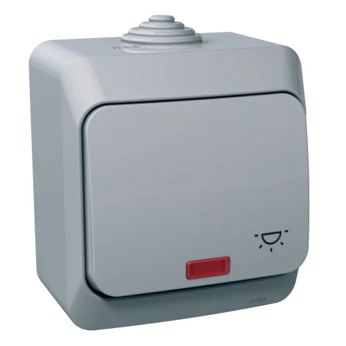 Schneider Electric Cedar Plus WDE000616 falon kívüli egypólusú nyomógomb lámpajellel és jelzőfénnyel – 16 A, 250 V AC – IP44 – szürke színben