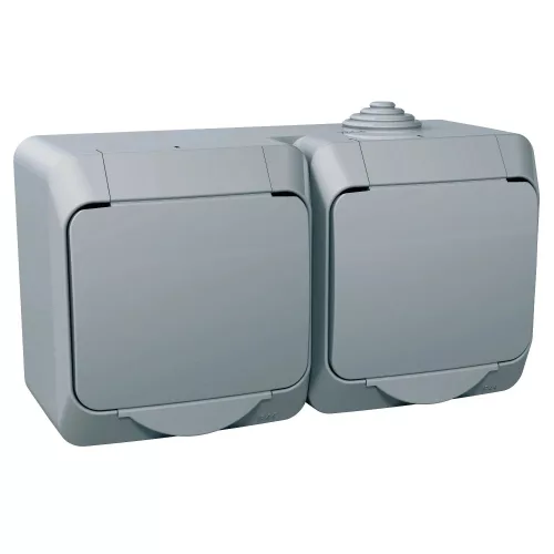 Schneider Electric Cedar Plus WDE000623 falon kívüli 2x2P+F csatlakozóaljzat, biztonsági zsaluval és csapófedéllel – 16 A, 250 V AC – IP44 – szürke színben