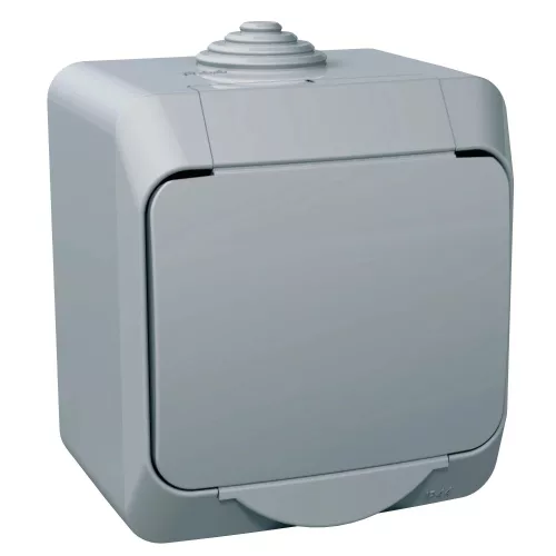 Schneider Electric Cedar Plus WDE000641 falon kívüli 2P+F csatlakozóaljzat, biztonsági zsaluval és csapófedéllel – 16 A, 250 V AC – IP44 – szürke színben