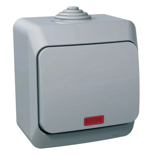Schneider Electric Cedar Plus WDE000661 falon kívüli váltókapcsoló jelzőfénnyel – 16 AX, 250 V AC – IP44 – szürke színben