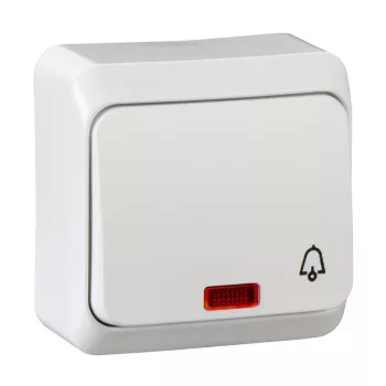 Schneider Electric Prima WDE001015 falon kívüli egypólusú nyomógomb csengőjellel és jelzőfénnyel – 10 A, 250 V AC – IP20 – fehér színben