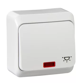 Schneider Electric Prima WDE001016 falon kívüli egypólusú nyomógomb lámpajellel és jelzőfénnyel – 10 A, 250 V AC – IP20 – fehér színben
