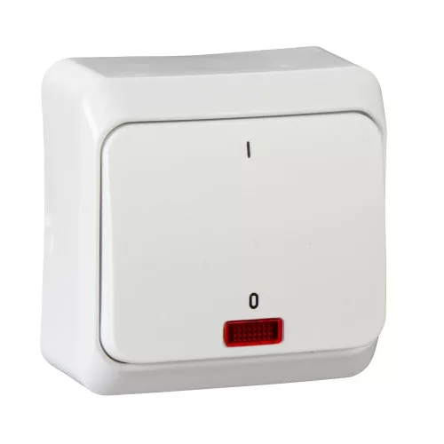 Schneider Electric Prima WDE001021 falon kívüli kétpólusú kapcsoló jelzőfénnyel – 10 AX, 250 V AC – IP20 – fehér színben