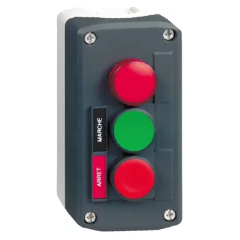   Schneider XALD361B Harmony XALD tokozott nyomógomb, 1 zöld - 1 piros nyomógomb - 1 piros 24V LED lámpa, 1NO+1NC, "Marche" "Arrét" feliratok