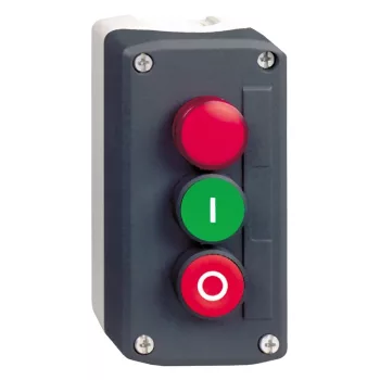   Schneider XALD363M Harmony XALD tokozott nyomógomb, 1 zöld - 1 piros nyomógomb - 1 piros 230VAC LED lámpa, 1NO+1NC, "I" "O" feliratok