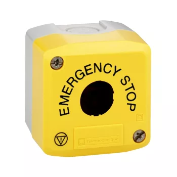   Schneider XALK01H29 Harmony XALK tokozat vészleállítóhoz, sárga, üres, 1 kivágás, "EMERGENCY STOP" felirat és logo