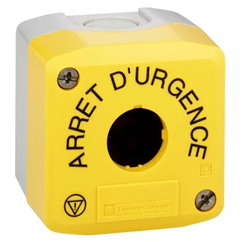   Schneider XALK01HFR Harmony XALK tokozat vészleállítóhoz, sárga, üres, 1 kivágás, "ARRET D'URGENCE" felirat és logo