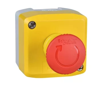   Schneider XALK178E Harmony XALK tokozott vészgomb, sárga, 1 piros gombafejű nyomógomb, forgatásra kioldó, 1NC+1NO, felirat nélkül