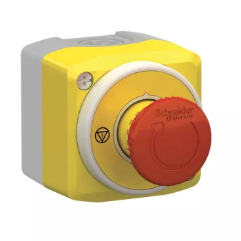   Schneider XALK178W3B140G Harmony XALK tokozott vészgomb, gombafejű, piros-fehér világító gyűrű, forg. kioldó, 24VAC/DC, 1NO+2NC, "EMERGENCY STOP"