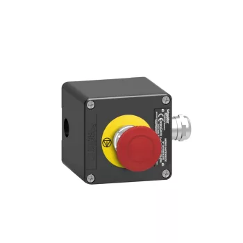   Schneider XAWF198EX Harmony XAWF ATEX D tokozott vészleállító, gombafejű 40mm, forgatásra oldó, fém, 1NC, piros