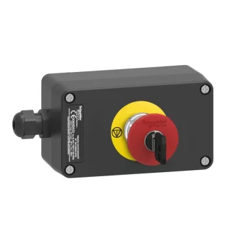   Schneider XAWG188EX Harmony XAWF ATEX D tokozott vészleállító, gombafejű 40mm, kulccsal oldható, műanyag, 2NC, piros