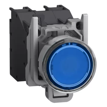   Schneider XB4BP683BM5GEX Harmony ATEX DG komplett világító nyomógomb, Ø22, védősapkás, 1NO, 24-240VAC/DC, kék