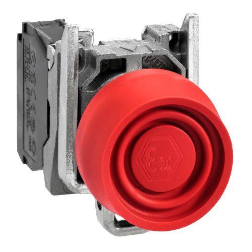 Schneider XB4BPS42EX ATEX komplett nyomógomb piros, színes védőspkával 1 nyitó érintkező (Harmony XB4BPS42EX)