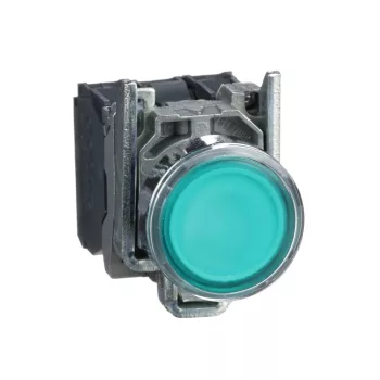   Schneider XB4BW33B5 komplett világító nyomógomb beépített LED-del zöld, 24V AC/DC 1 záró + 1 nyitó érintkező (Harmony XB4BW33B5)