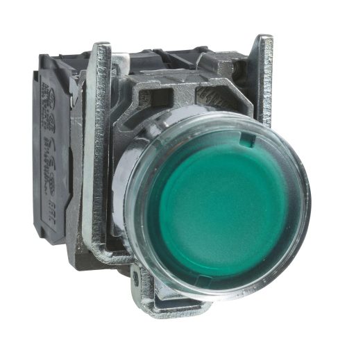 Schneider XB4BW33M5 komplett világító nyomógomb beépített LED-del zöld, 230…240V AC 1 záró + 1 nyitó érintkező (Harmony XB4BW33M5)