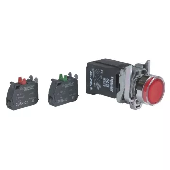   Schneider XB4BW3445 komplett világító nyomógomb BA 9s beépített transzformátorral piros 220..240V AC 1 záró + 1 nyitó érintkező (Harmony XB4BW3445)