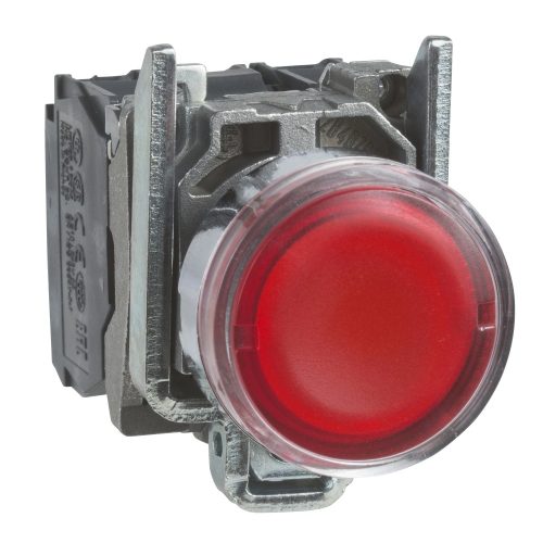 Schneider XB4BW34G5 komplett világító nyomógomb beépített LED-del piros, 110…120V AC 1 záró + 1 nyitó érintkező (Harmony XB4BW34G5)