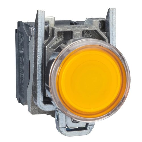 Schneider XB4BW35B5 komplett világító nyomógomb beépített LED-del sárga, 24V AC/DC 1 záró + 1 nyitó érintkező (Harmony XB4BW35B5)