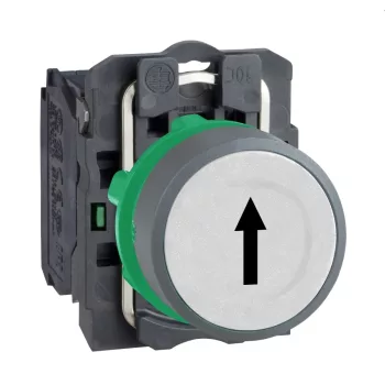   Schneider XB5AA3341C0 Harmony komplett műanyag nyomógomb, Ø22, visszatérő, 1NO, fehér, "fel nyíl", szürke körgyűrű