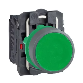   Schneider XB5AA35C0 Harmony komplett műanyag nyomógomb, Ø22, visszatérő, 1NO+1NC, zöld, szürke körgyűrű