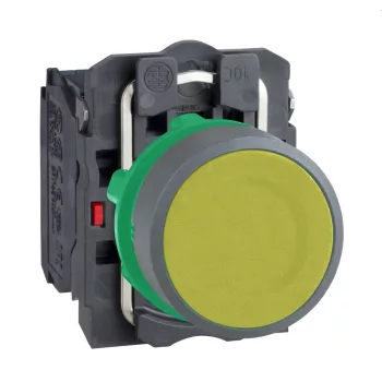   Schneider XB5AA55C0 Harmony komplett műanyag nyomógomb, Ø22, visszatérő, 1NO+1NC, sárga, szürke körgyűrű