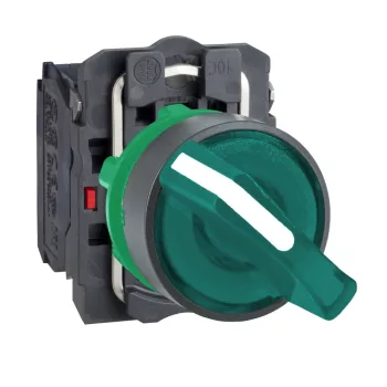   Schneider XB5AK123B5 komplett világító választókapcsolo beépített led-del zöld 24V AC/DC, 2 allású 1 záró + 1 nyitó érintkező (Harmony XB5AK123B5)