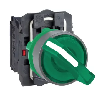   Schneider XB5AK123B5C0 Harmony komplett műanyag LED világító választókapcsoló, Ø22, 2 állású, 24 V, 1NO+1NC, zöld, szürke körgyűrű