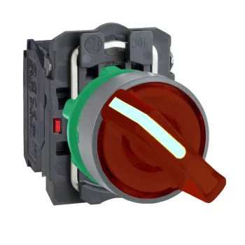   Schneider XB5AK124G5C0 Harmony komplett műanyag LED világító választókapcsoló, Ø22, 2 állású, 120 VAC, 1NO+1NC, piros, szürke körgyűrű