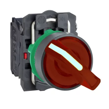   Schneider XB5AK124M5 komplett világító választókapcsolo beépített led-del piros 230..240V AC, 2 allású 1 záró + 1 nyitó érintkező (Harmony XB5AK124M5)
