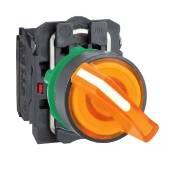   Schneider XB5AK125M5 komplett világító választókapcsolo beépített led-del sárga 230..240V AC, 2 allású 1 záró + 1 nyitó érintkező (Harmony XB5AK125M5)