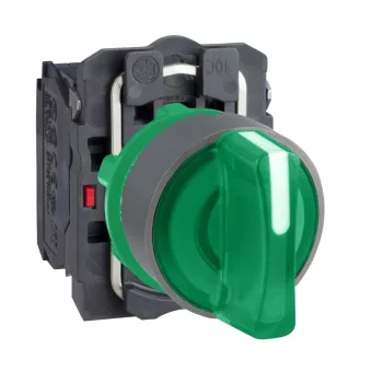   Schneider XB5AK133M5C0 Harmony komplett műanyag LED világító választókapcsoló, Ø22, 3 állású, 230 VAC, 1NO+1NC, zöld, szürke körgyűrű